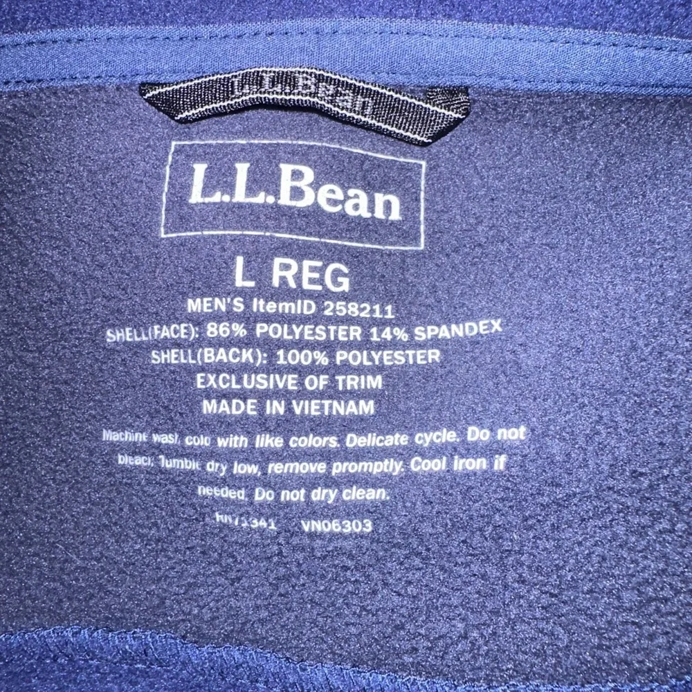L.L. Bean Soft Shell Jacket Mens Large Blue Full Zip Lightweight‎ Outdoors